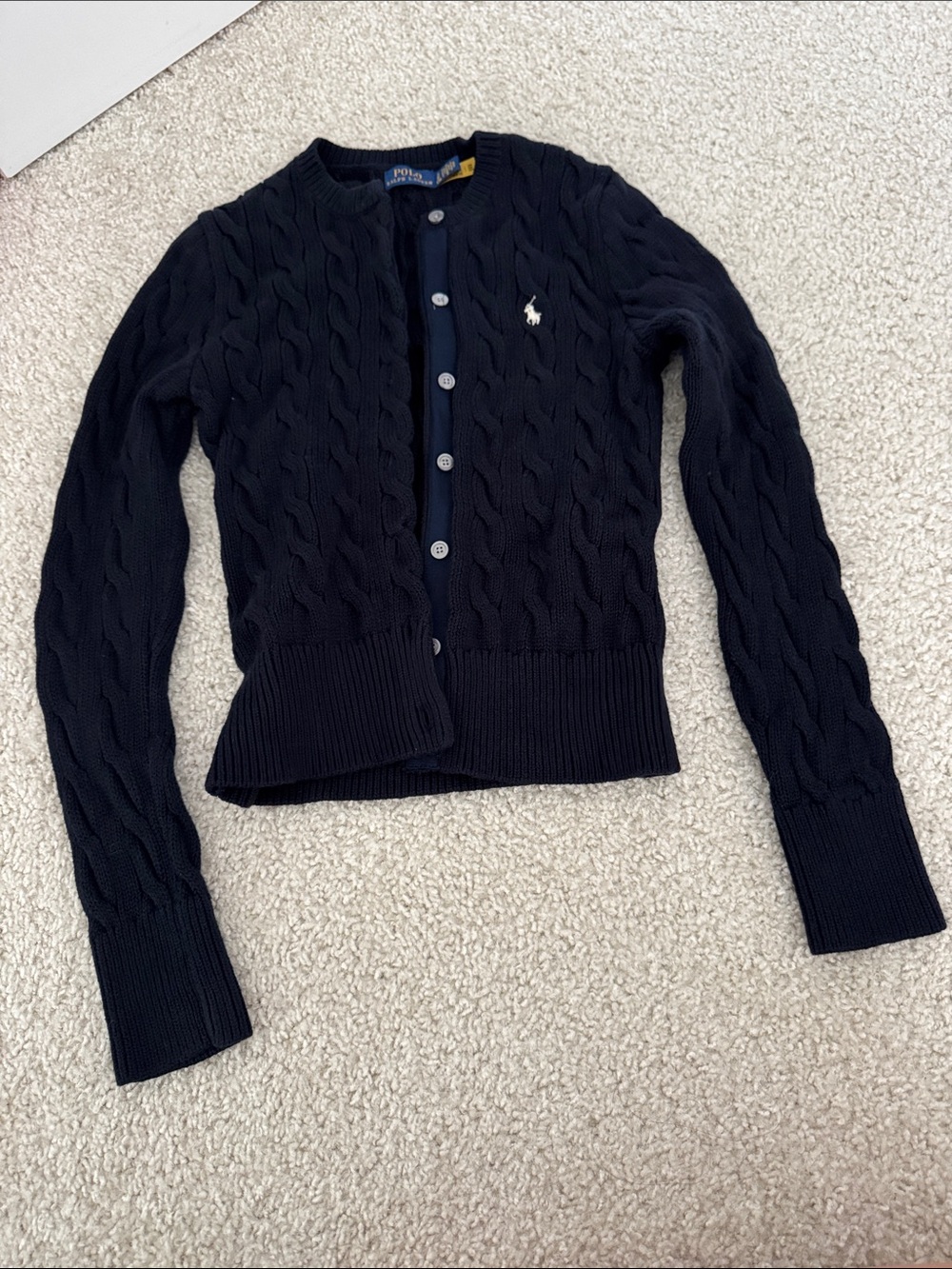 Ralph Lauren Black Cable-Knit Button Cardigan